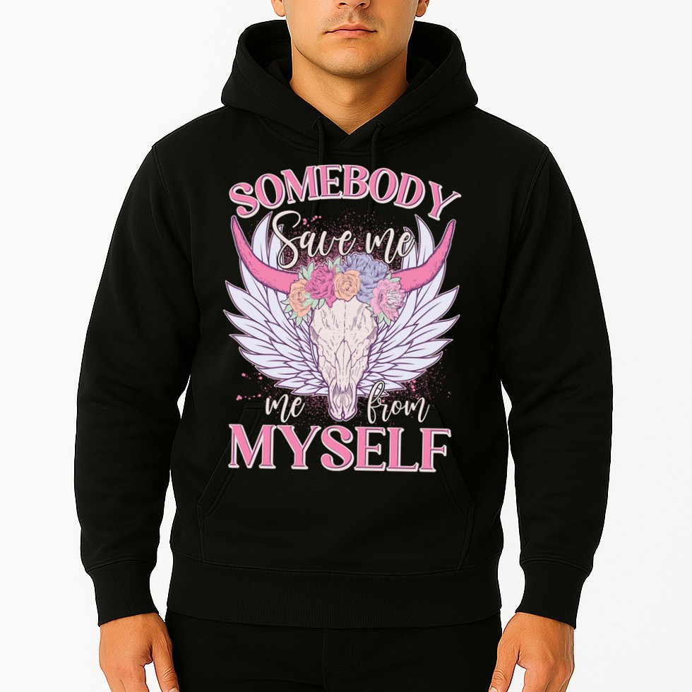 Somebody Save Me Me From Myself Vintage Boho Cow Skull Hoodie