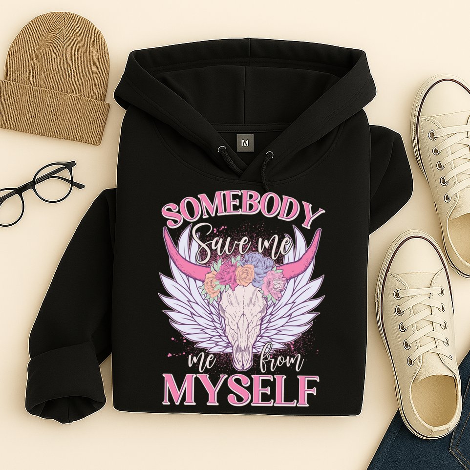 Somebody Save Me Me From Myself Vintage Boho Cow Skull Hoodie