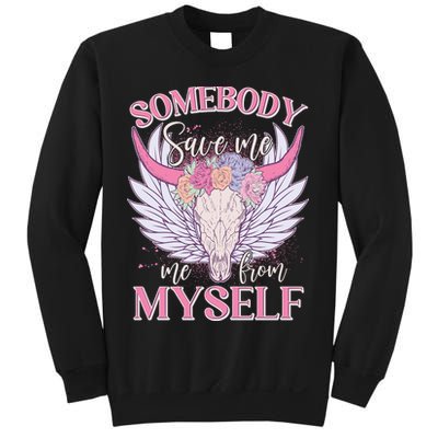 Somebody Save Me Me From Myself Vintage Boho Cow Skull Sweatshirt
