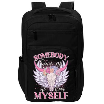 Somebody Save Me Me From Myself Vintage Boho Cow Skull Impact Tech Backpack