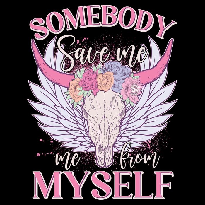 Somebody Save Me Me From Myself Vintage Boho Cow Skull 7-Panel Snapback Hat