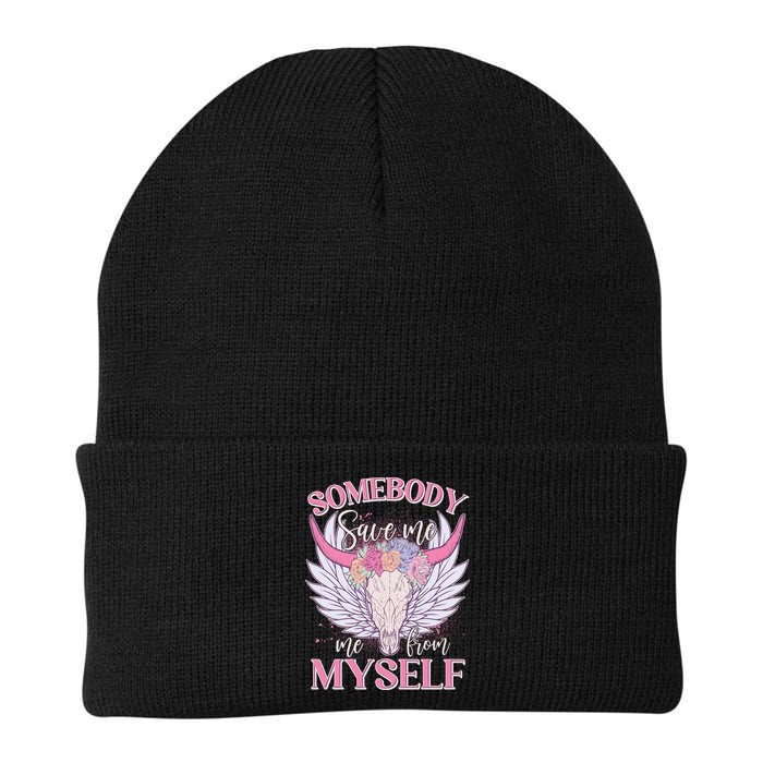 Somebody Save Me Me From Myself Vintage Boho Cow Skull Beanie