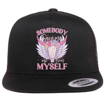Somebody Save Me Me From Myself Vintage Boho Cow Skull Flatbill Hat