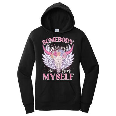 Somebody Save Me Me From Myself Vintage Boho Cow Skull Women's Pullover Hoodie