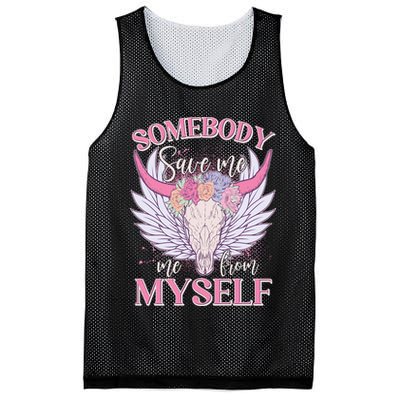 Somebody Save Me Me From Myself Vintage Boho Cow Skull Mesh Reversible Basketball Jersey Tank