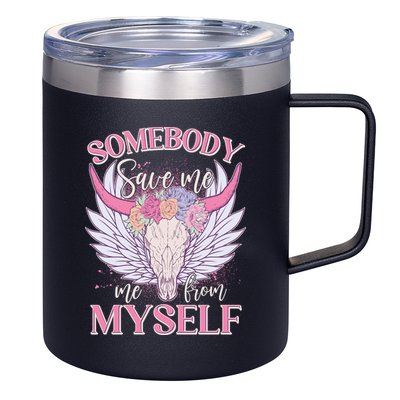 Somebody Save Me Me From Myself Vintage Boho Cow Skull 12oz Stainless Steel Coffee Mug