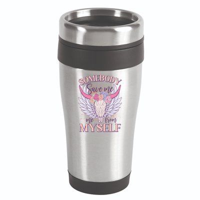 Somebody Save Me Me From Myself Vintage Boho Cow Skull 16oz Travel Tumbler