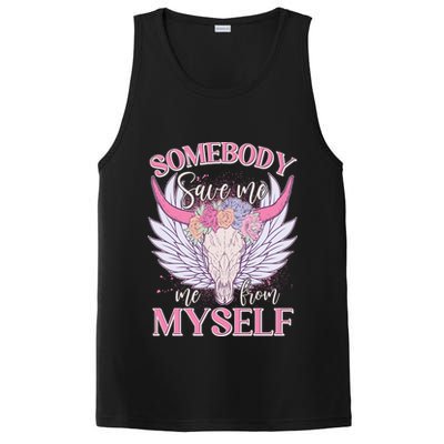 Somebody Save Me Me From Myself Vintage Boho Cow Skull PosiCharge Competitor Tank