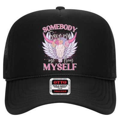 Somebody Save Me Me From Myself Vintage Boho Cow Skull Trucker Hat