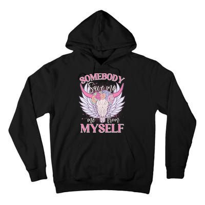 Somebody Save Me Me From Myself Vintage Boho Cow Skull Tall Hoodie