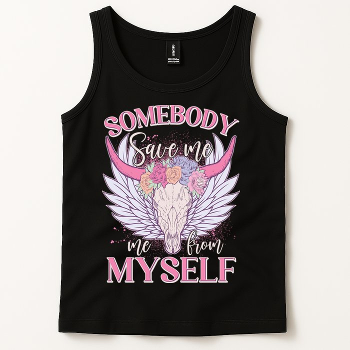 Somebody Save Me Me From Myself Vintage Boho Cow Skull Tank Top