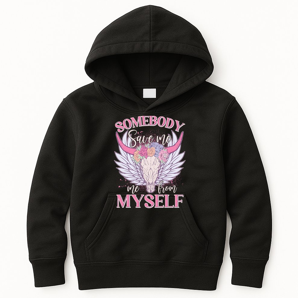 Somebody Save Me Me From Myself Vintage Boho Cow Skull Kids Hoodie