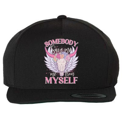 Somebody Save Me Me From Myself Vintage Boho Cow Skull Wool Snapback Cap