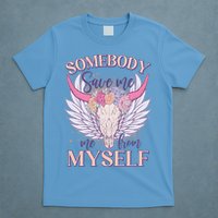 Somebody Save Me Me From Myself Vintage Boho Cow Skull T-Shirt