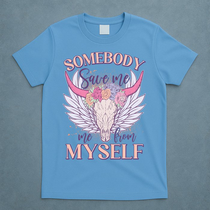 Somebody Save Me Me From Myself Vintage Boho Cow Skull T-Shirt