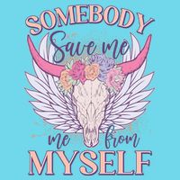 Somebody Save Me Me From Myself Vintage Boho Cow Skull T-Shirt