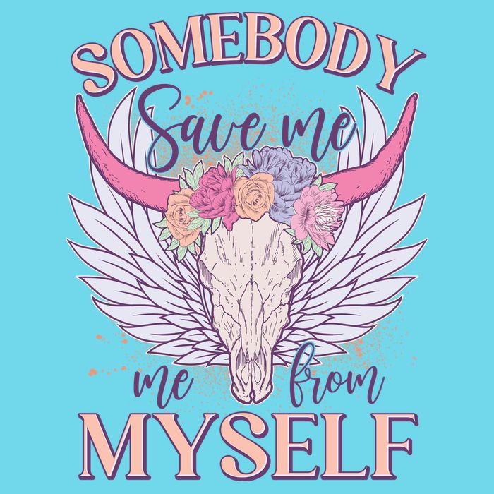 Somebody Save Me Me From Myself Vintage Boho Cow Skull T-Shirt