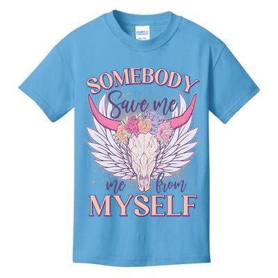 Somebody Save Me Me From Myself Vintage Boho Cow Skull Kids T-Shirt