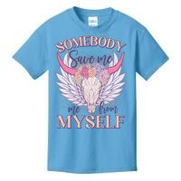 Somebody Save Me Me From Myself Vintage Boho Cow Skull Kids T-Shirt