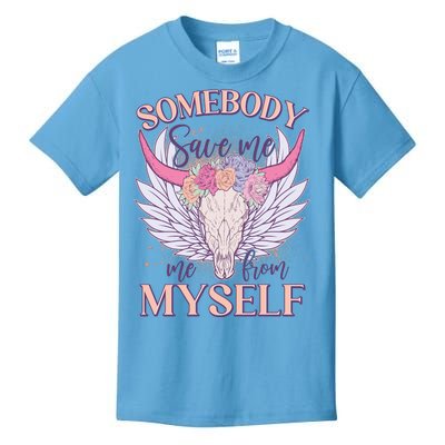 Somebody Save Me Me From Myself Vintage Boho Cow Skull Kids T-Shirt