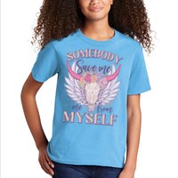 Somebody Save Me Me From Myself Vintage Boho Cow Skull Kids T-Shirt