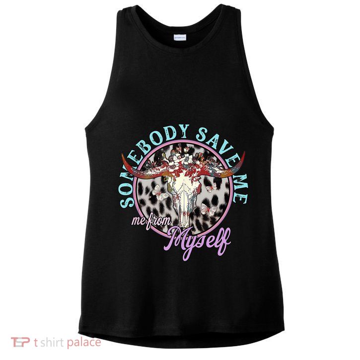 Somebody Save Me Country Music Retro Cowgirl Tees Ladies PosiCharge Tri-Blend Wicking Tank