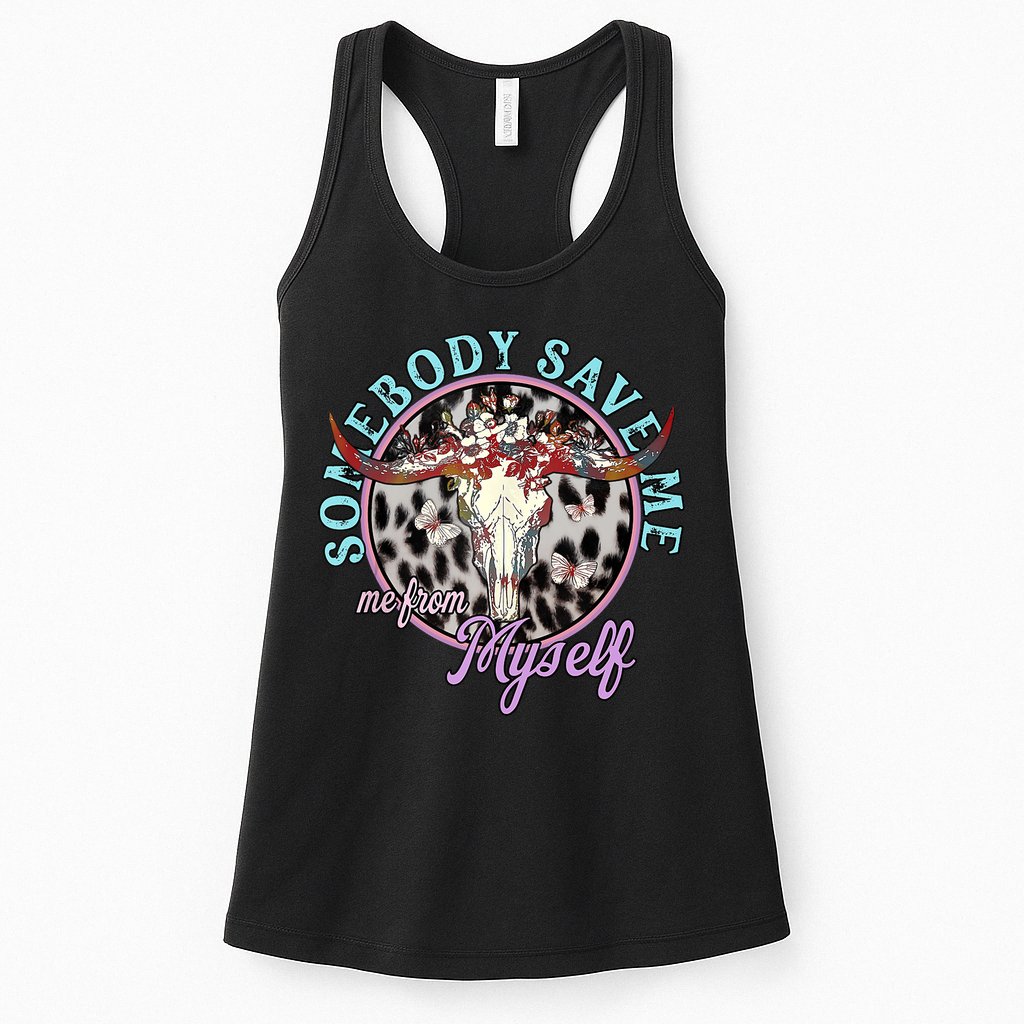 Somebody Save Me Country Music Retro Cowgirl Tees Womens Tank Top