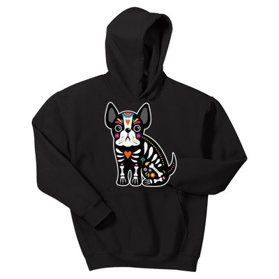 Sugar Skull Mexican French Bulldog Halloween Day Of The Dead Kids Hoodie