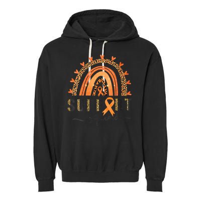 Support Squad Multiple Sclerosis Awareness Leopard Orange Garment-Dyed Fleece Hoodie