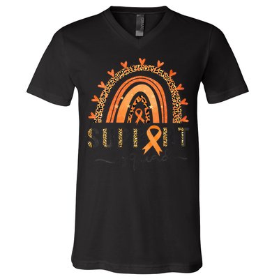 Support Squad Multiple Sclerosis Awareness Leopard Orange V-Neck T-Shirt