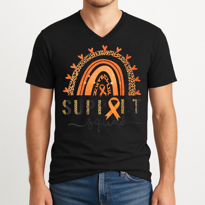Support Squad Multiple Sclerosis Awareness Leopard Orange V-Neck T-Shirt