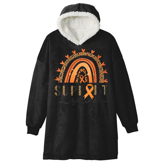 Support Squad Multiple Sclerosis Awareness Leopard Orange Hooded Wearable Blanket
