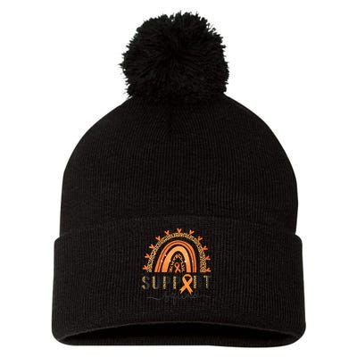 Support Squad Multiple Sclerosis Awareness Leopard Orange Pom Pom 12in Knit Beanie