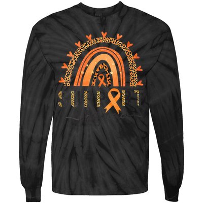 Support Squad Multiple Sclerosis Awareness Leopard Orange Tie-Dye Long Sleeve Shirt