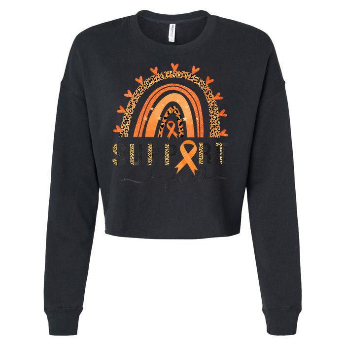 Support Squad Multiple Sclerosis Awareness Leopard Orange Cropped Pullover Crew
