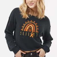 Support Squad Multiple Sclerosis Awareness Leopard Orange Cropped Pullover Crew