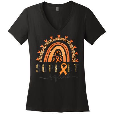 Support Squad Multiple Sclerosis Awareness Leopard Orange Women's V-Neck T-Shirt