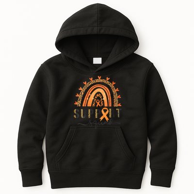 Support Squad Multiple Sclerosis Awareness Leopard Orange Kids Hoodie