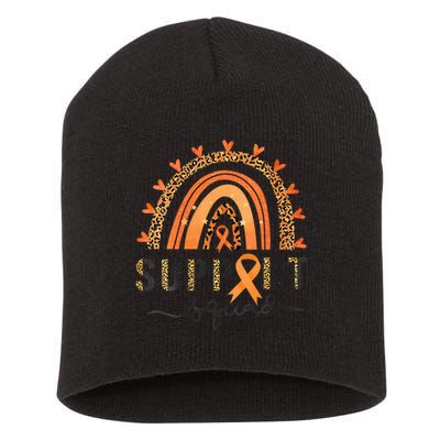 Support Squad Multiple Sclerosis Awareness Leopard Orange Short Acrylic Beanie
