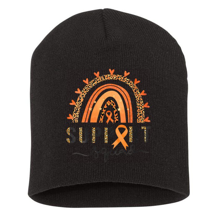Support Squad Multiple Sclerosis Awareness Leopard Orange Short Acrylic Beanie