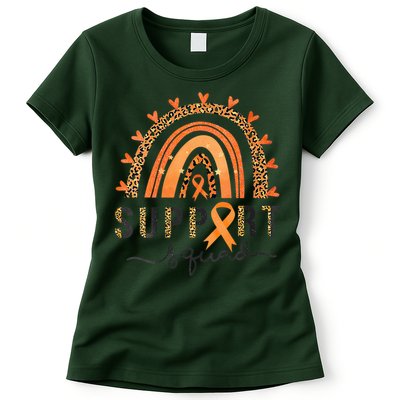 Support Squad Multiple Sclerosis Awareness Leopard Orange Womens T-Shirt