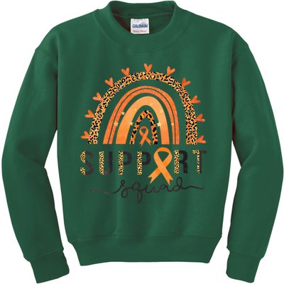 Support Squad Multiple Sclerosis Awareness Leopard Orange Kids Sweatshirt