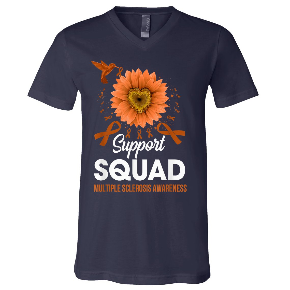 Support Squad Multiple Sclerosis Awareness Sunflower V-Neck T-Shirt