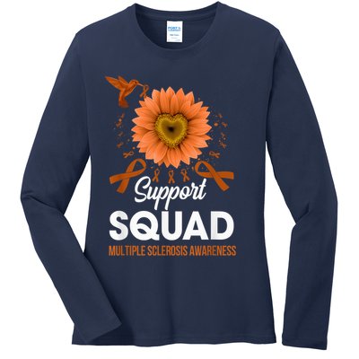 Support Squad Multiple Sclerosis Awareness Sunflower Ladies Long Sleeve Shirt