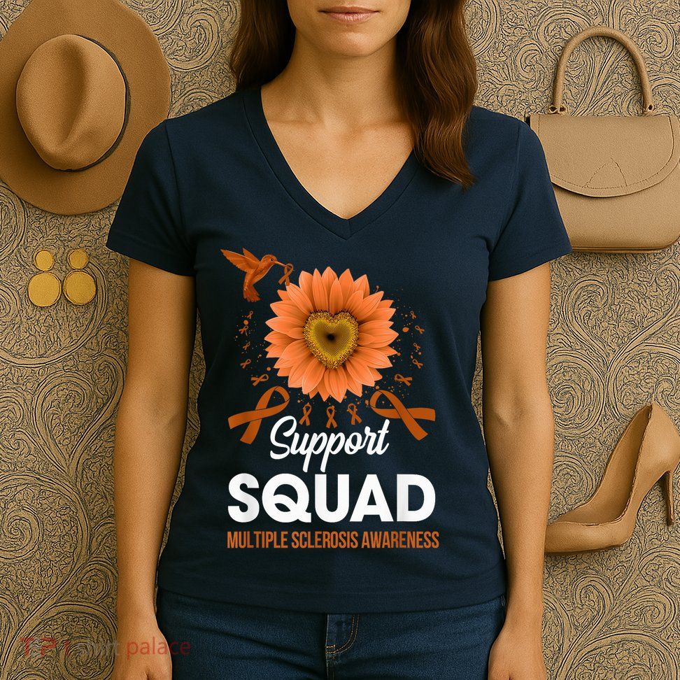 Support Squad Multiple Sclerosis Awareness Sunflower Women's V-Neck T-Shirt