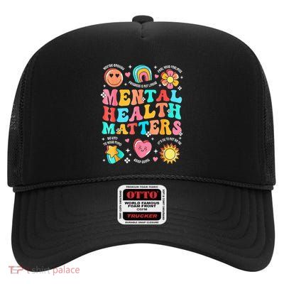 Support Squad Mental Health Awareness Lime Green High Crown Mesh Back Trucker Hat