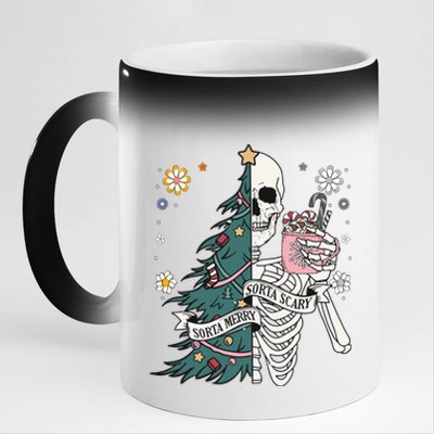 Sorta Scary Merry Sorta Christmas Skeleton Tree Santa 11oz Black Color Changing Mug