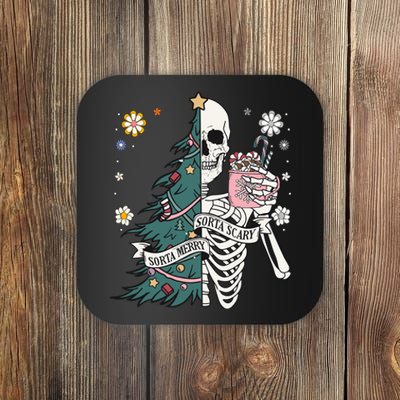 Sorta Scary Merry Sorta Christmas Skeleton Tree Santa Coaster