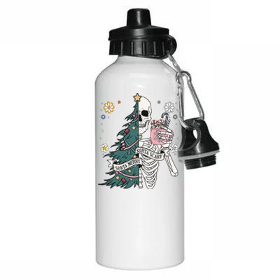 Sorta Scary Merry Sorta Christmas Skeleton Tree Santa Aluminum Water Bottle