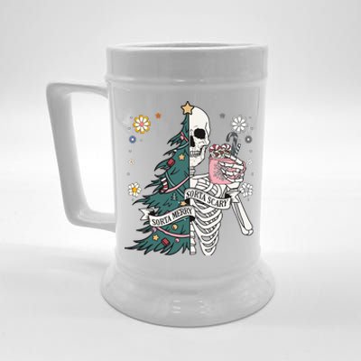 Sorta Scary Merry Sorta Christmas Skeleton Tree Santa Beer Stein